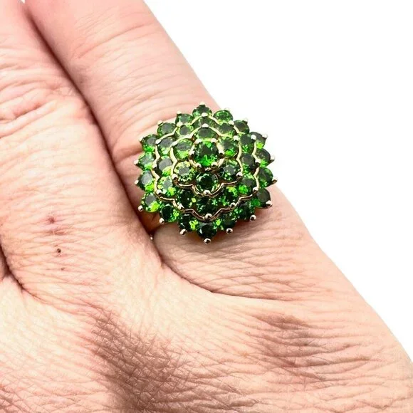14K Yellow Gold Womens Ring Green Chrome Diopside Domed Cluster 4 Grams Size 6 - Picture 3 of 8